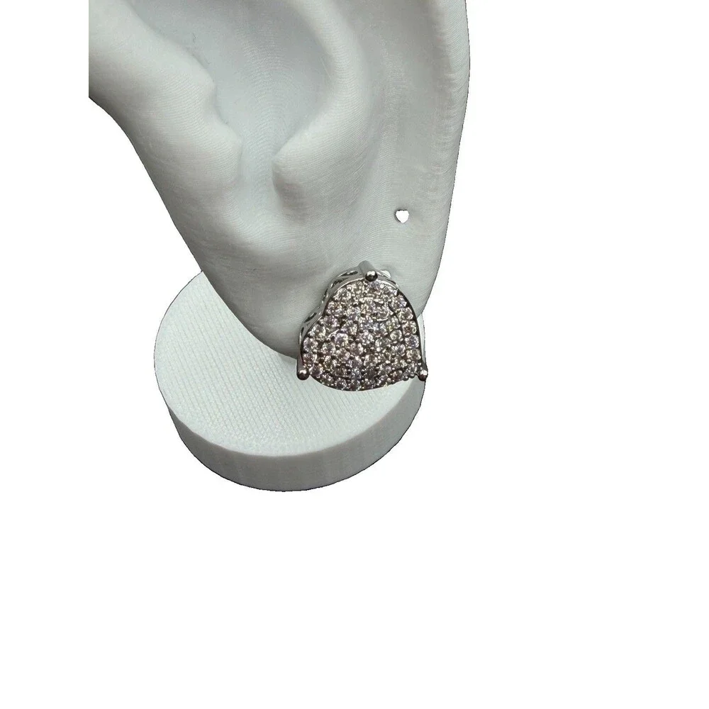 925 Sterling Silver Heart Shaped Cluster Lab Created Diamonds 4.35 Grams
